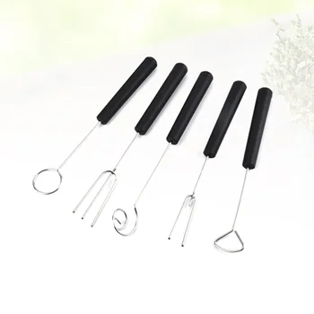 

5pcs Stainless Steel Kebab Tool Chocolate Fork Picks Kitchen Gadget for Home (Black + Silver)