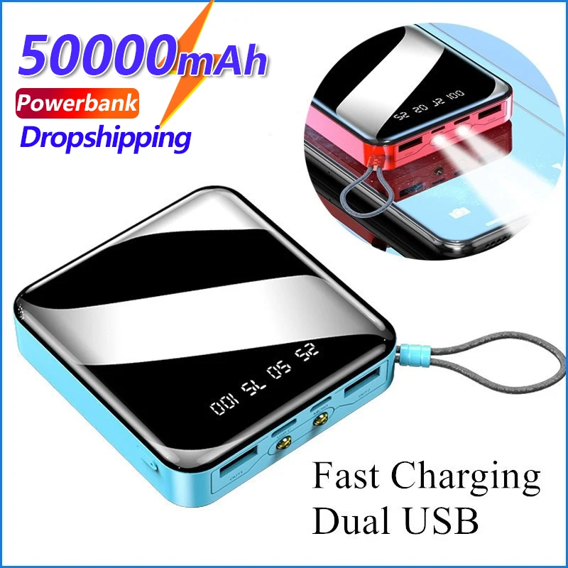 Внешний мини-аккумулятор на 50000 мА · ч с 2 USB-портами и цифровым дисплеем |