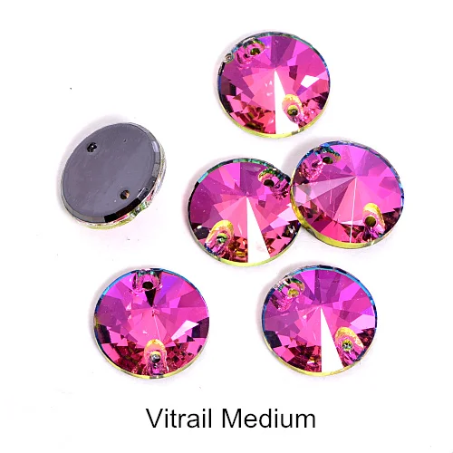 40pcs AAAAA Quality 12mm Round Rivoli Glass Sew On Rhinestones Flatback Crystal Sewing Strass for DIY Wedding Dress B1248 - Цвет: 001VM-Vitrail Medium