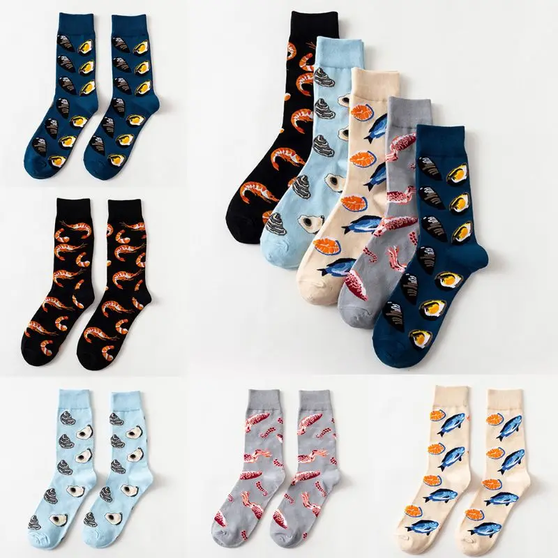 Мужские и женские носки из морепродуктов, хлопок, креветка-кальмар, устрицы, Харадзюку, чулочно-носочные изделия