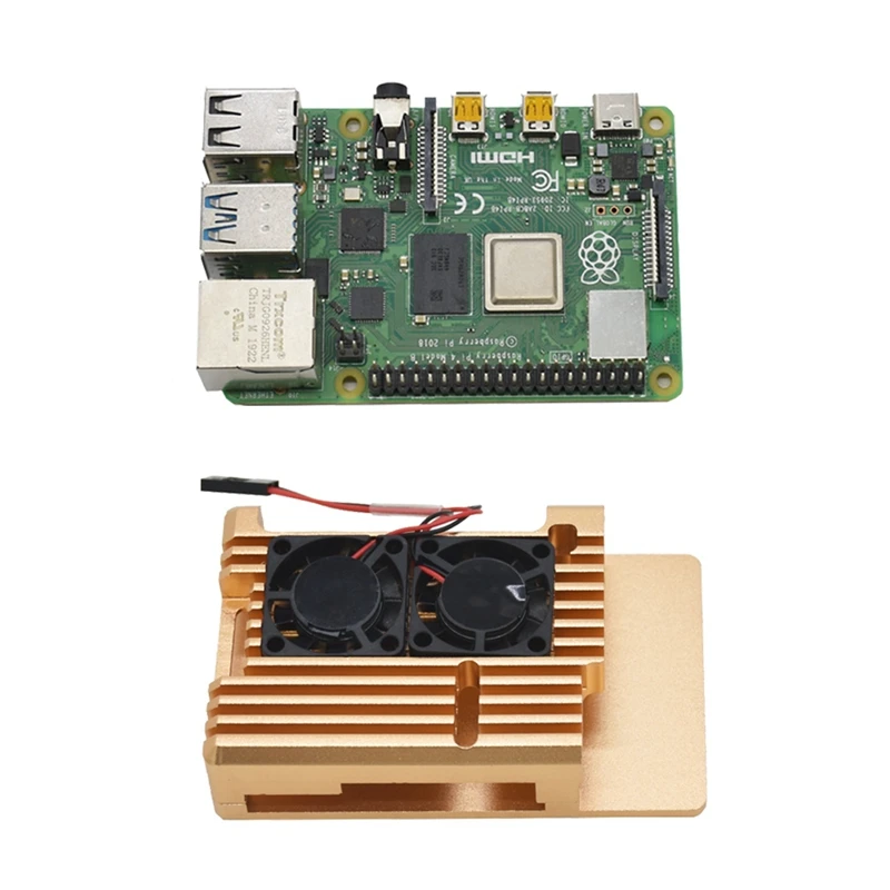 Для Raspberry Pi 4B 4G ram DIY Kit Поддержка 2,4/5,0 GHz Wi-Fi Bluetooth 5,0 с защитным корпусом из алюминиевого сплава с ЧПУ охлаждающий вентилятор - Цвет: Gold
