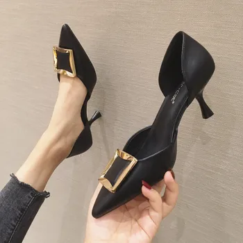 

HOT Lady's Singal Shoes New Fashion Spring Summer Two Piece Pointed Square buckle Side empty Women shoes