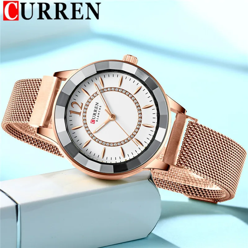 

CURREN Women Watch Top Brand Luxury Gold Female Waterproof Clock Mesh Stainless Steel Bracelet Classic Ladies Wristwatch 9066