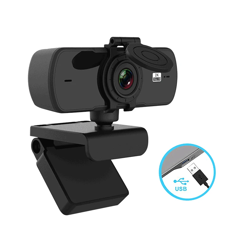 Cámara USB de red 2K HD para ordenador, videoconferencia en vivo, Chat, 1080P, vídeos sin unidad, enseñanza, micrófono incorporado y cubierta antipolvo