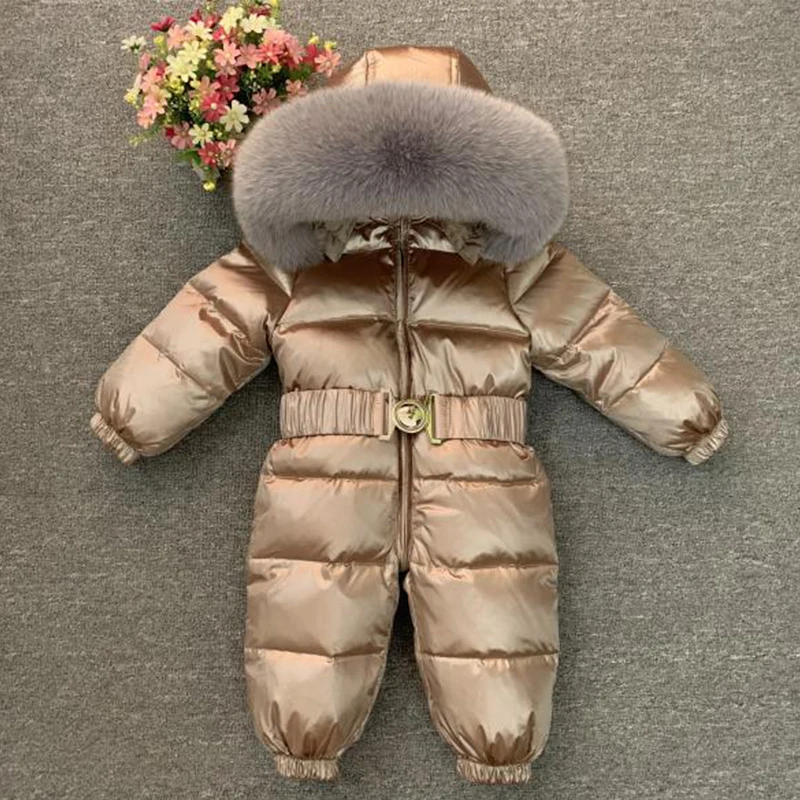 Luxury Large Real Fur Collar Infant Baby Snowsuit Thick Warm Down Rompers Hooded Toddler Boys Girls Jumpsuit One-pieces Ski Suit