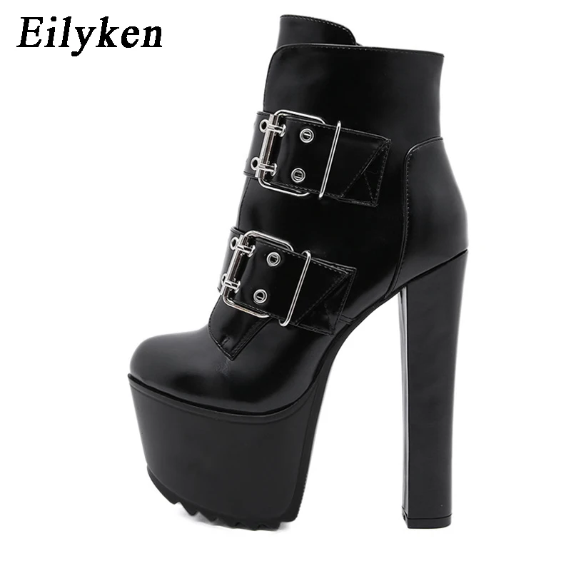 EilyKen новые ботинки из искусственной кожи на высоком каблуке зимние женские
