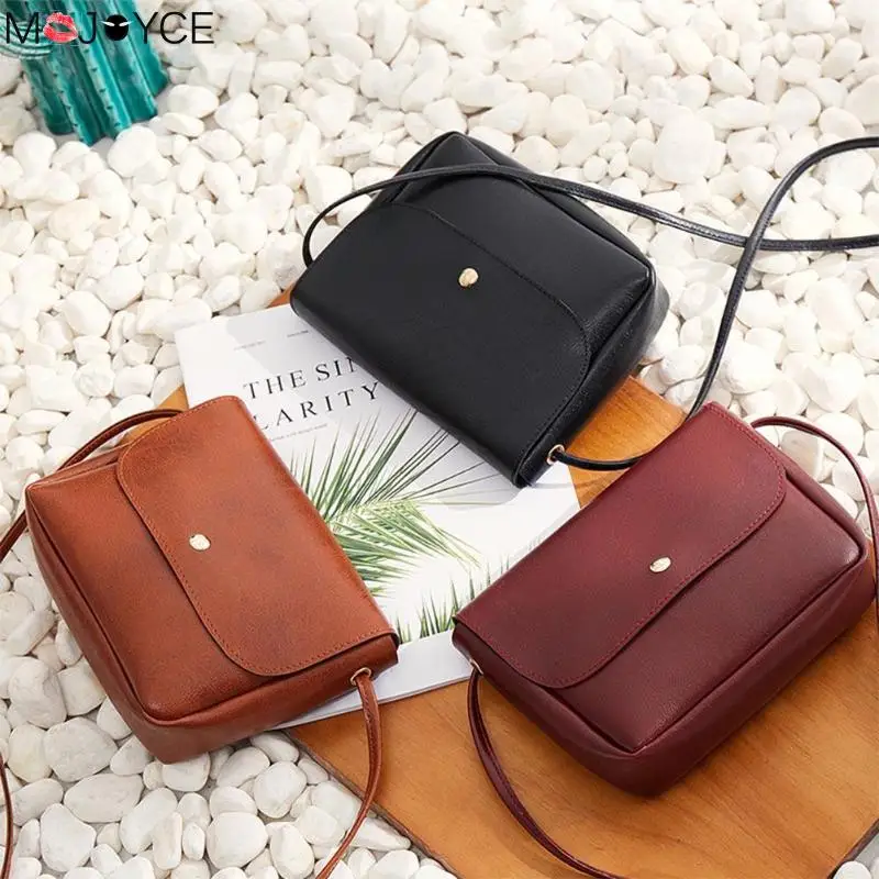 Женские винтажные сумки через плечо одноцветные кожаные с мелким клапаном из