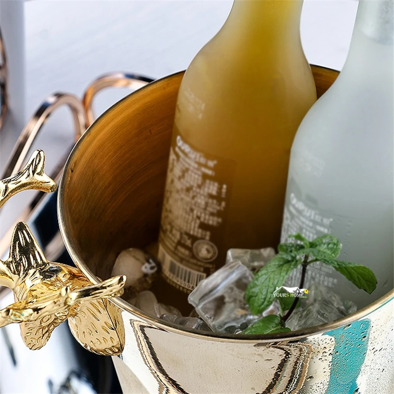 2.2L & 5L Ice Buckets Stainless Steel Wine ice Bucket Wine Chiller Bottle Cooler Champagne Beer Chiller Ice Barrel Barware