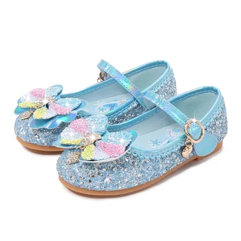 

Kids Wedding Dress Shoes Children Elsa Princess Sandals High Heel Pink Blue Leather Shoes For Girls Casual Shoes Beach Sandals