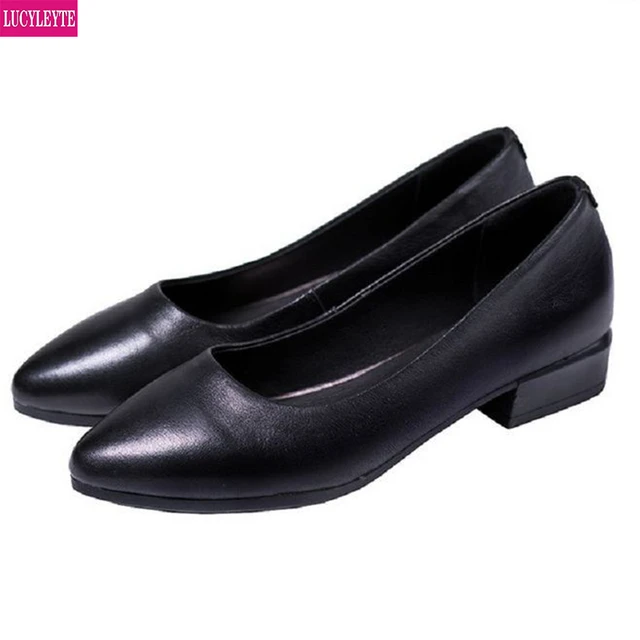 Zapatos negros cómodos tacón bajo mujer, calzado de trabajo, suela blanda _ - AliExpress