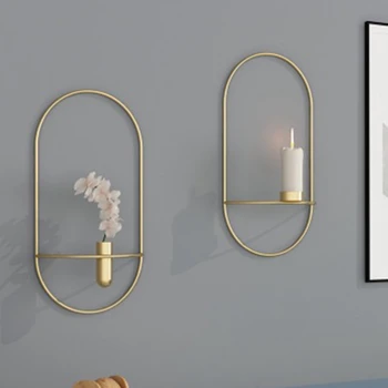 

2 Sets of Oval Wall Hanging Candlestick Home Wall Decoration Ornaments Three-Dimensional Creative Metal Candlestick