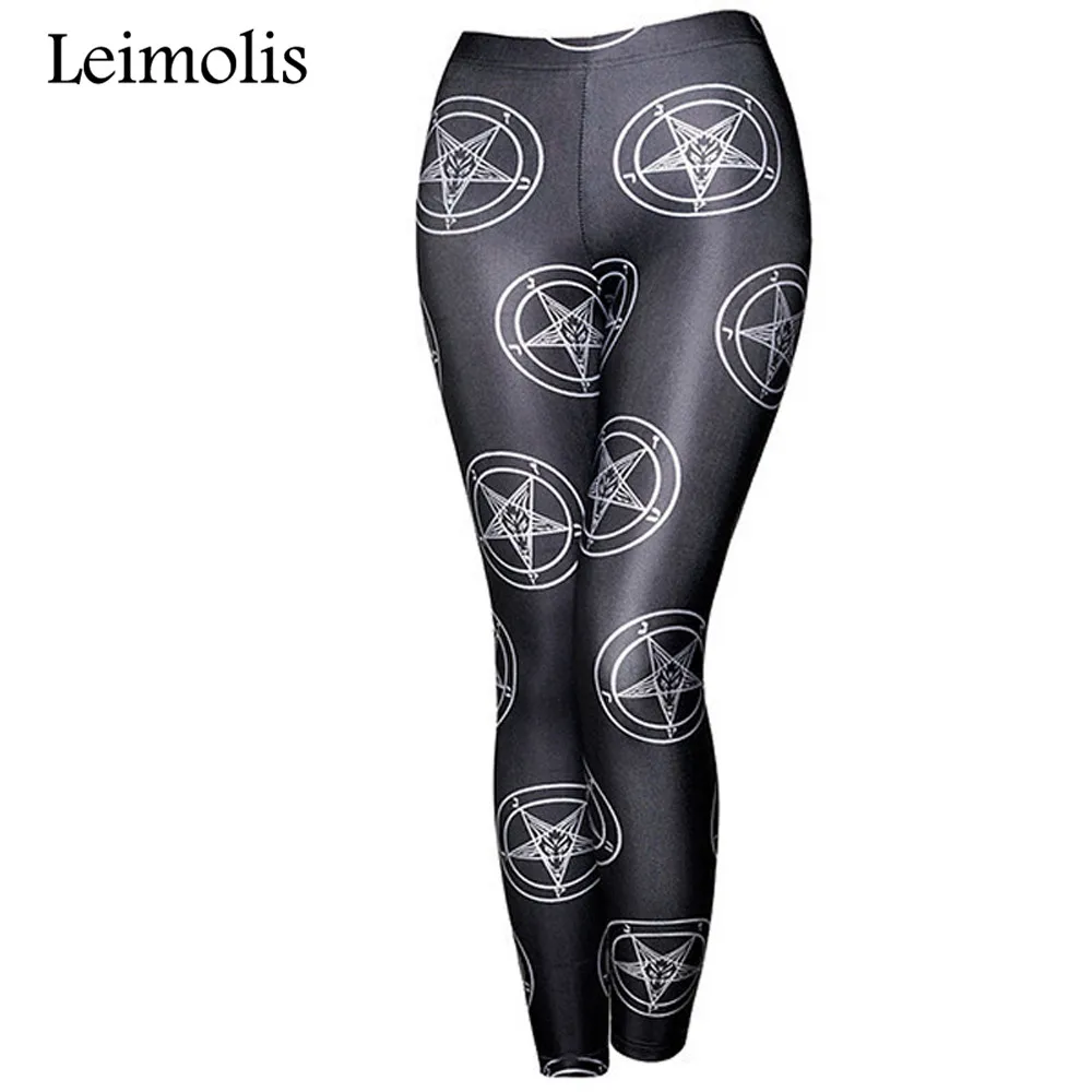 Leimolis 3D printed fitness push up workout leggings women five-angled star Magic array plus size High Waist punk rock pants