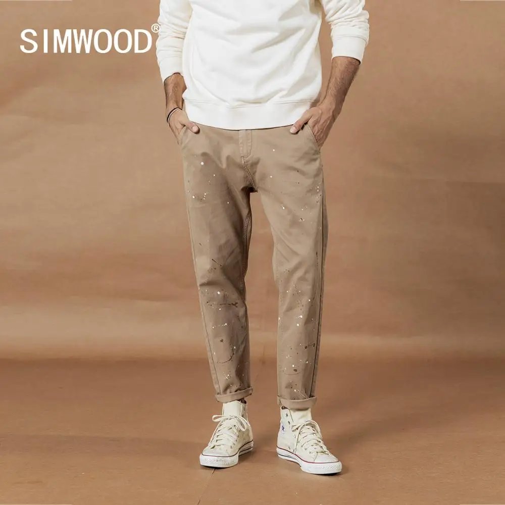 

SIMWOOD 2019 Autumn new paint splatter pants men fashion hip hop ankle-length trousers Street Artisc plus size pants SI980554