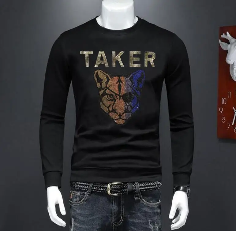 

Men Sweatshirt Rhinestone 4XL winter warm Men hoody
