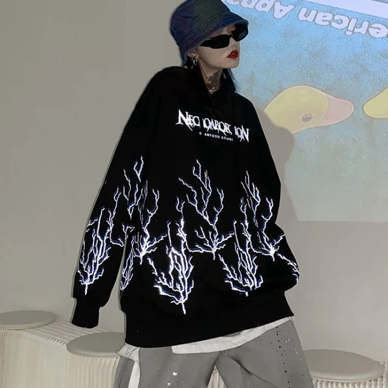 Худи женское светоотражающее худи оверсайз с молнией Свитшот в готическом стиле