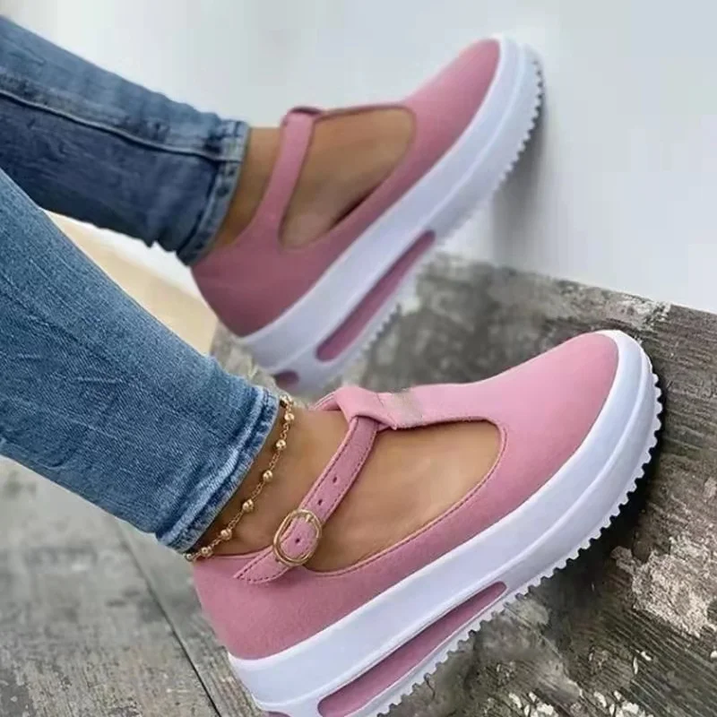 Zapatos informales de verano para mujer, zapatillas aterciopeladas con correa de hebilla, zapatos de plataforma con cuña, calzado de mujer de suela gruesa, 2021