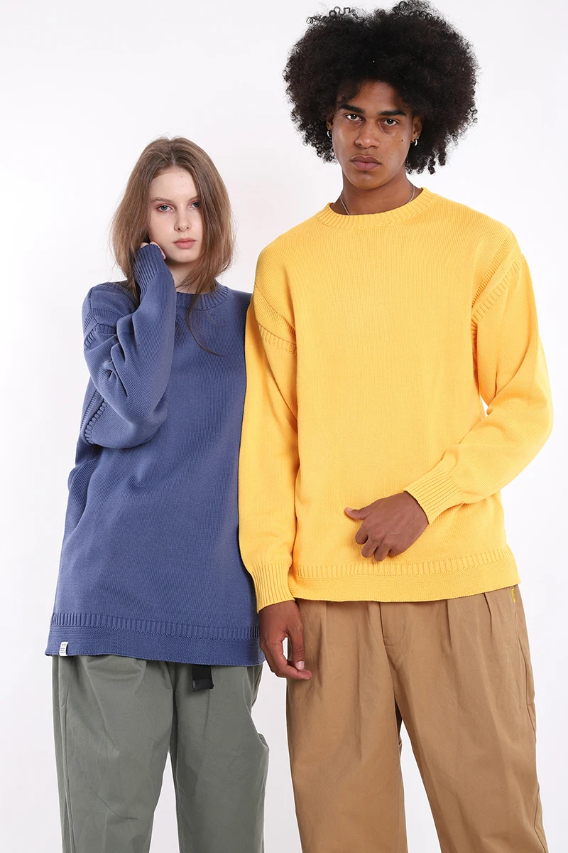 

2019 Fall Winter New Solid Color Wild Foundation Long Sleeve T-Shirt Street Tide Brand Men Women Couples Knit HP T-shirt