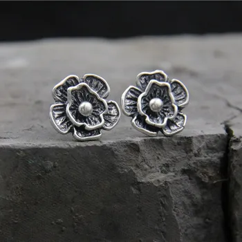 

Fine Sterling S925 Silver Earrings Women Girl Luck Flower Stud Earrings 14mmW