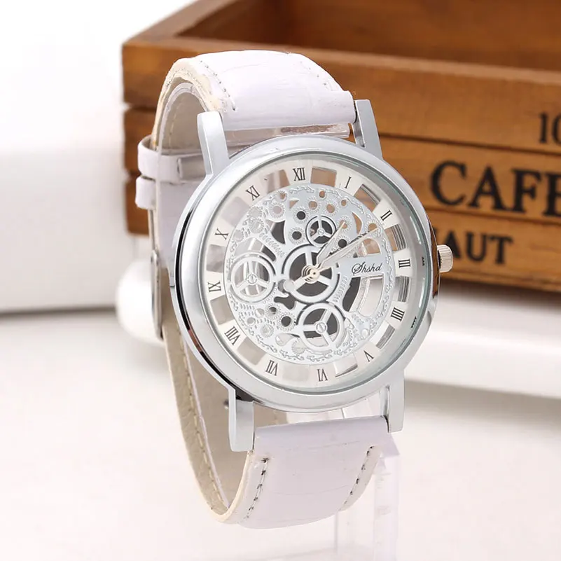 Fashion-Men-Skeleton-Watch-Mens-Quartz-Wristwatches-Black-Leather-Band-Watch-Silver-Case-Blue-Analog-Display