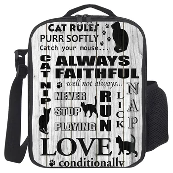 

Women Ladies Girls Kids Portable Insulated Lunch Bag Box Wood Grain Cat Rules Picnic Tote Cooler Lunch Bag
