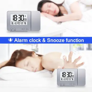 

Silver Multifunction Economic Clock Bedroom Kitchen Decoration Family Led Alarm Clock LCD Digital Projector Humidity Calendar