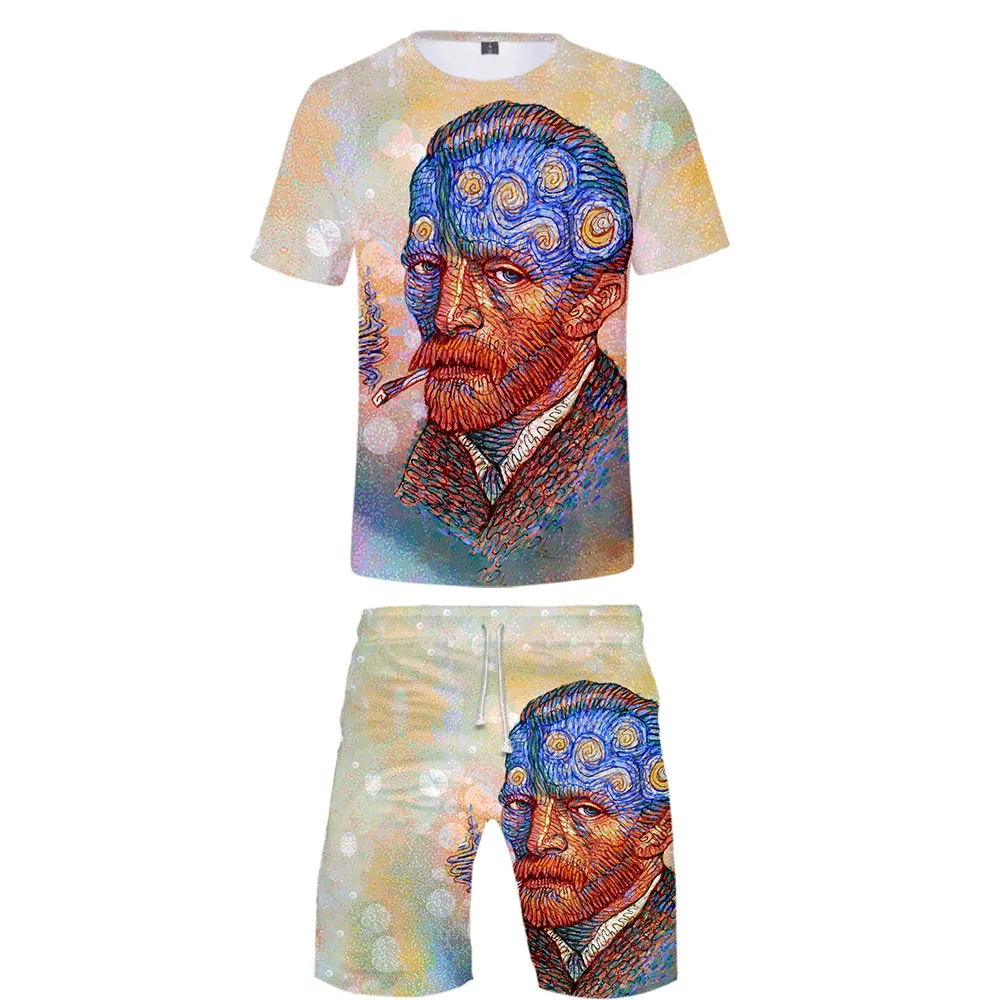 Summer Women Dress 2019 Vintage  Tunic Beach Two-piece set World famous painting art Sundress Pocket 3D print male