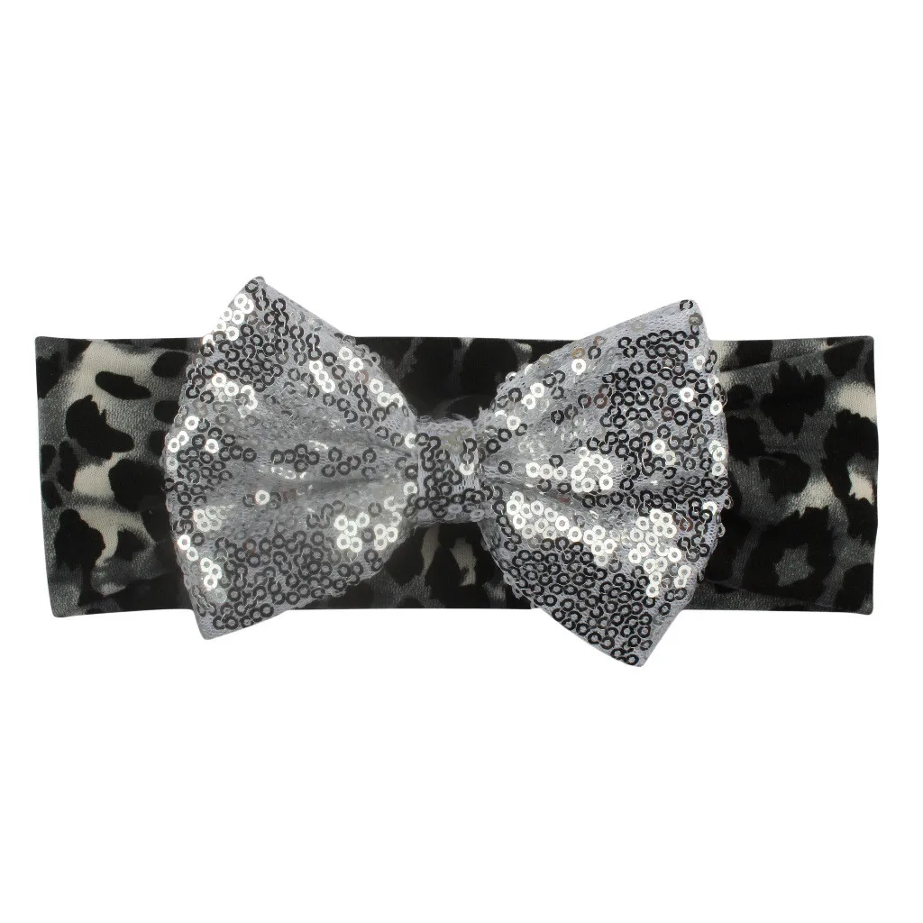 Newborn Toddler Headband Leopard print sequin bow kids headband Elastic Baby Headdress Kids Hair Band Girl Bow Knot