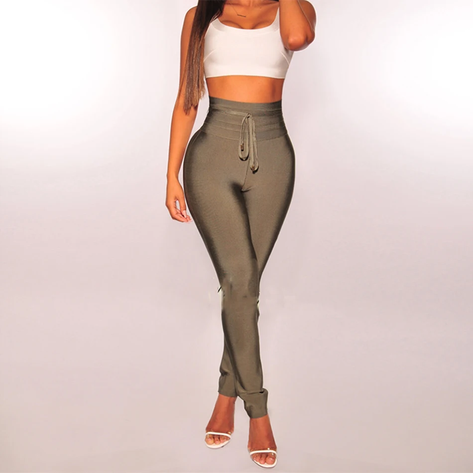 2021 Summer New Women Pants Sexy Strappy Pants Elegant High Waist Full Length Pencil Pants Celebrity Club Party Vestidos