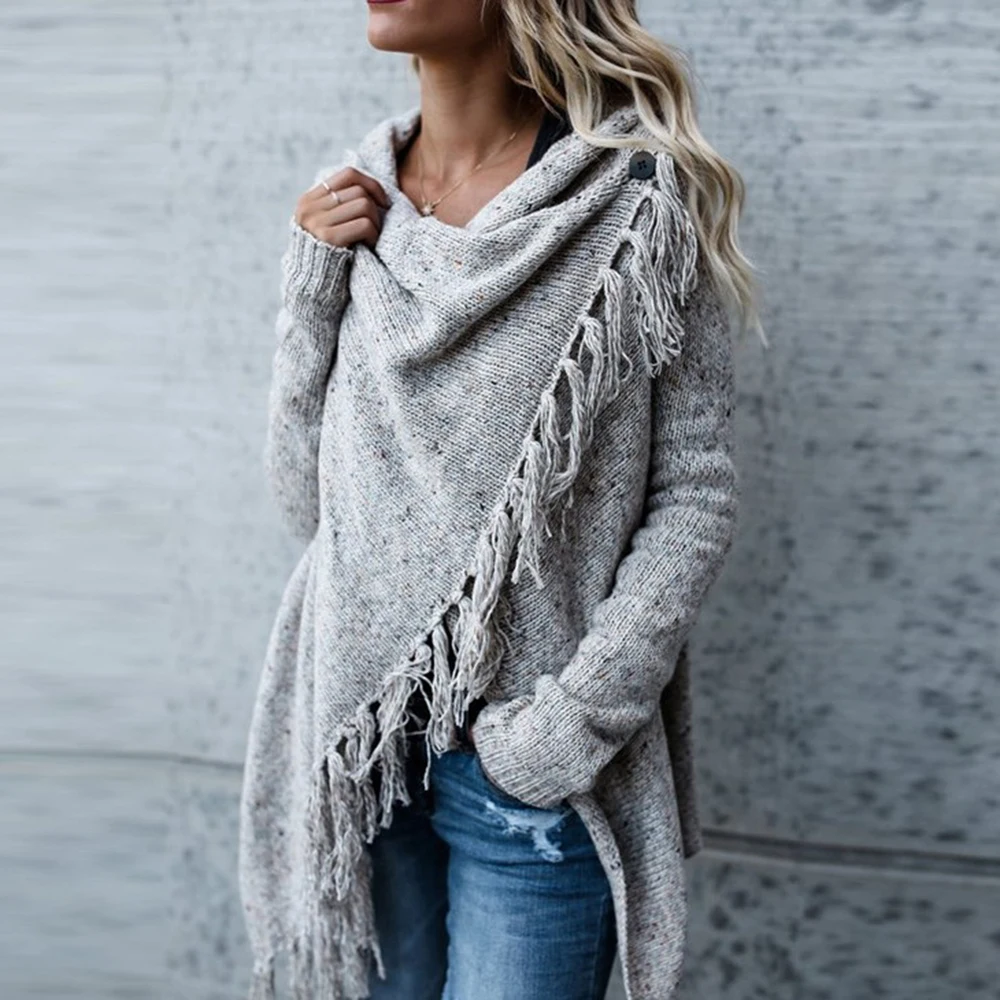 

Autumn Winter Long Section Slim Warm Slant Sweater Sweater Irregular Women Fashion Tassel Sweater