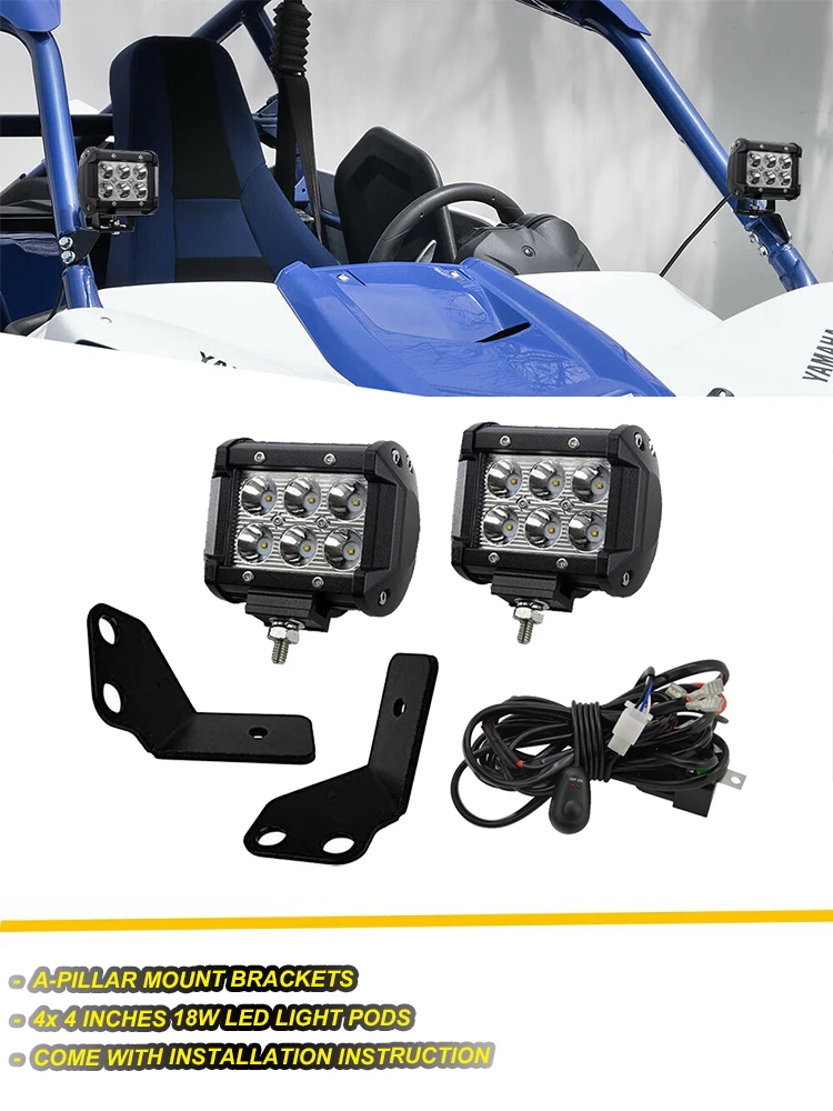Для Yamaha YXZ 1000R- Передние боковые стойки монтажные кронштейны и 4 дюймовые светодиодный светильник Cube Pod с монтажным комплектом