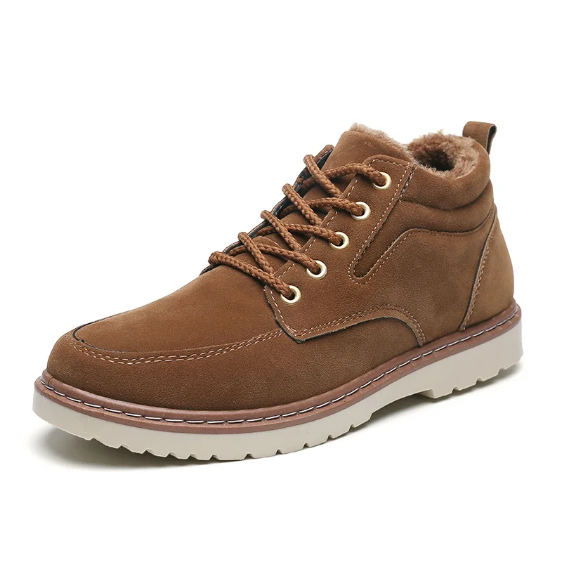 Warm Winter Men Boots Genuine Leather Ankle Boots Men Winter Work Shoes Fur Snow for Botas 452