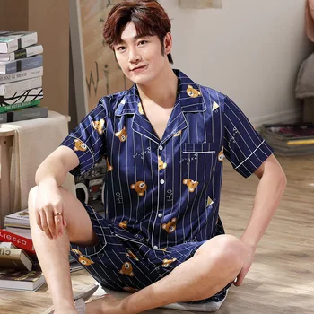 

Pajamas Satin Silk Short Men Summer Sleepwear Male Pajama Set Soft Nightgown Men Pyjamas Sleep Lounge Big Size Sleep Tops