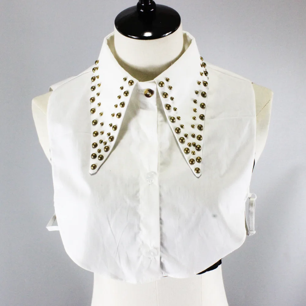 

Female Big Lapel White Rivet Fake Collar for Women Vintage Detachable Collar False Collar Ladies Removable Half Shirt Faux Col