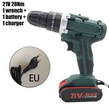 

21V 28Nm Cordless Electrical Impact Drill 2 Speed Screwdriver W/ LED Work Light 1350rpm Electric Drill Power Tools