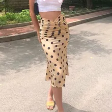 Женская темпераментная юбка в горошек с высокой талией, сексуальная модная плиссированная Облегающая Юбка-миди, Повседневные Вечерние юбки