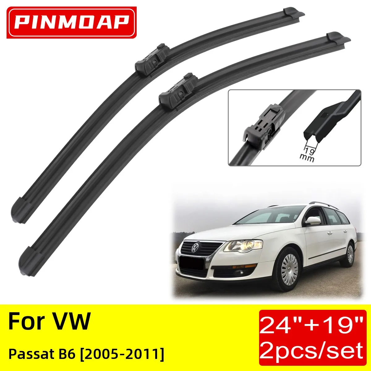 For VW Passat B6 2005 2006 2007 2008 2009 2010 2011 Front Wiper Blades 24"+ 19" Brushes Cutter