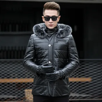 

Genuine Leather Winter Jacket Fox Fur Collar Real Sheepskin Coat for Men Warm Down Jackets Manteau Homme Hiver MY1848