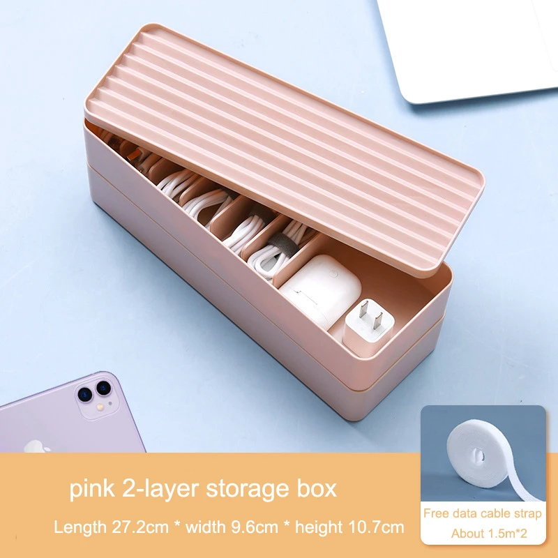 Cable Storage Box colour Plastic Data Line Storage Container for Desk Stationery Multifunctional headset Data charging line plastic storage bins Storage Boxes & Bins