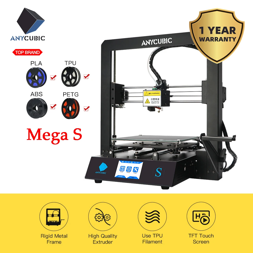3D принтер ANYCUBIC Mega S i3 Upgrade полностью металлический сенсорный экран TFT высокая