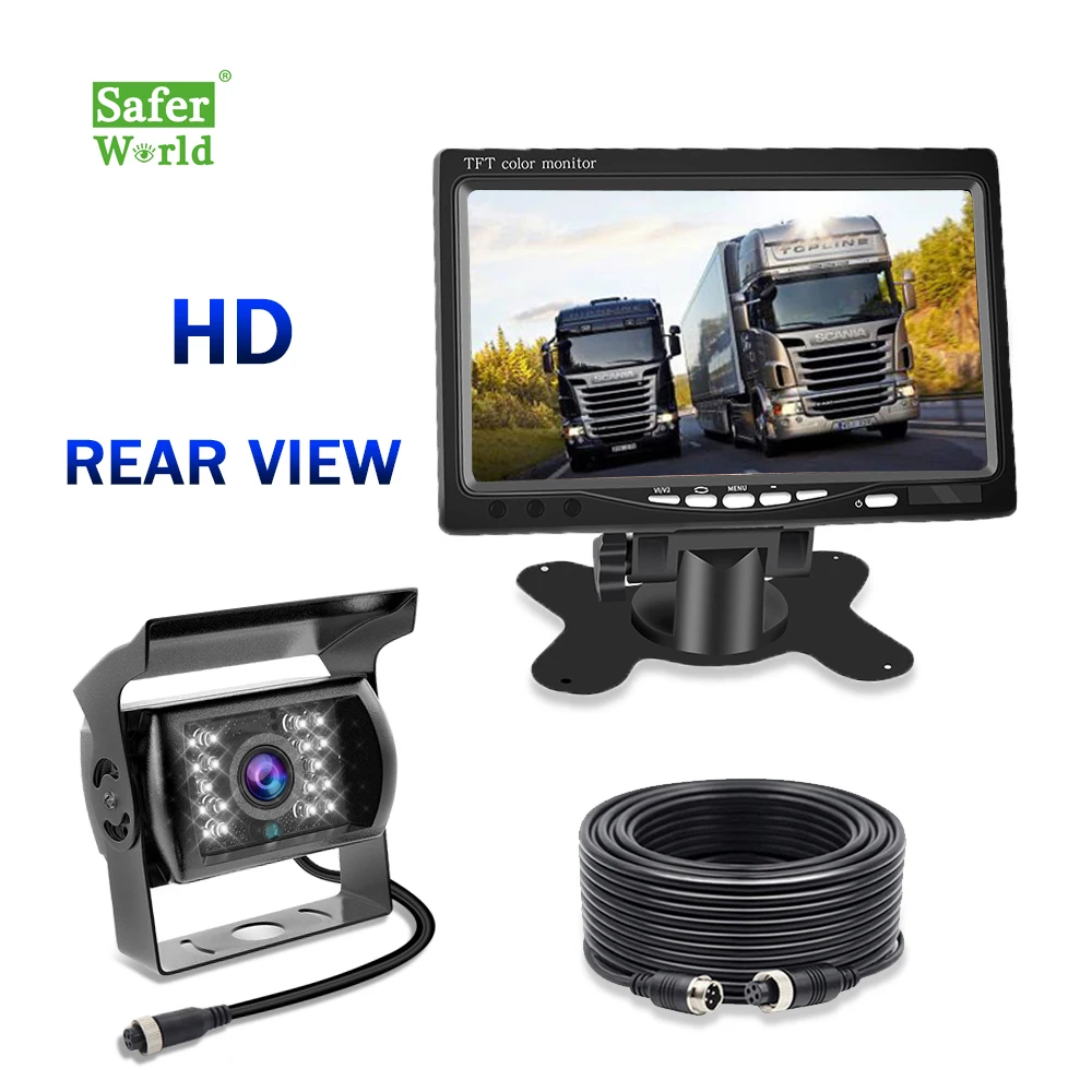 

7 Inch Digital Monitor Car Reversing 1080P AHD Truck Van Motorhome Vehicle 24V 120 Degree Rear View Camera System