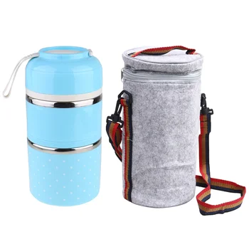 

Double Layer Lunch Box Stainless Steel Lunch Case Portable Food Container for Students Staff Use with Storage Bag (1.8L, Blue)