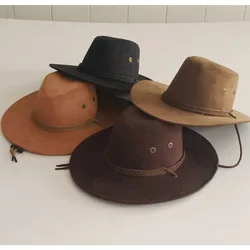 2021NEW Plain Solid Color Men Cap Big-edge Western Rope Rider Cowboy Hat