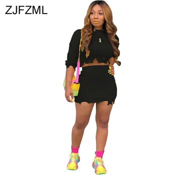 

Neon Yellow Sexy Two Piece Set Dress For Women Long Sleeve Knitted Sweater Mini Dress Autumn Winter Hole High Waist Sheath Dress
