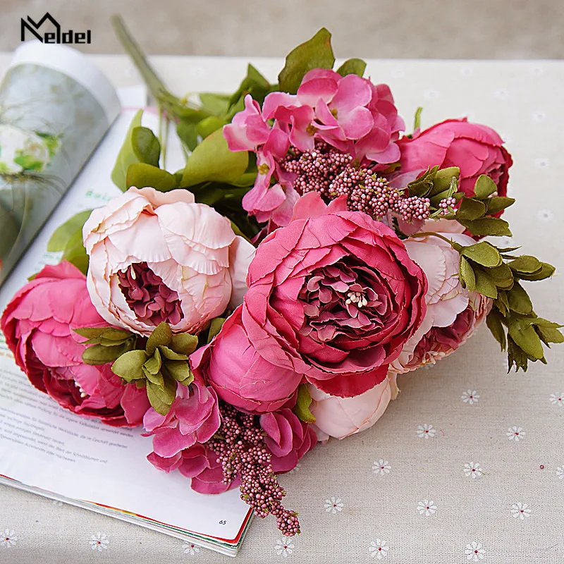 Artificial Silk Peonies Flowers Small Bouquet Faux Flores Home Party Christmas Wedding Decoration Mariage Artificial Peony Flowers