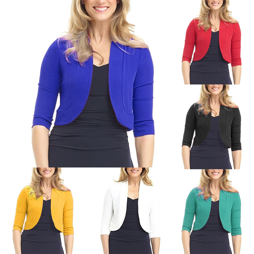 

Fashion Plus Size Women Ultra short Coat Solid Color Women Open Front 3/4 Sleeve Bolero Shrug Open Cardigan For Women's Coat