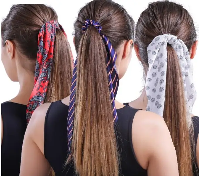 100pcs/lot DIY Simple Stripe Ponytail Large Intestine Long Hair Band Bowknot Rubber Band Hair Styling Tools Accessories HA1342