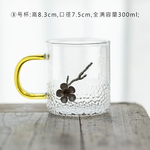style 3-300ml Термостойкая стеклянная чашка с фильтром-вкладышем, Офисная чашка для чая, напиток, зеленый чай, чашка, молоток, узор, толстая кружка - Цвет: style 3-300ml