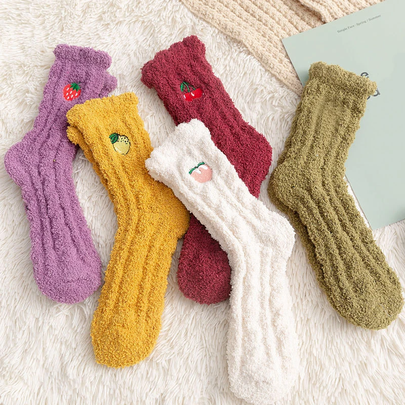 

Winter Fall Socks Women Solid Warm Thicken Coral Fleece Knee High Cute Thermal Tube Sock Snow Floor Towel Socks