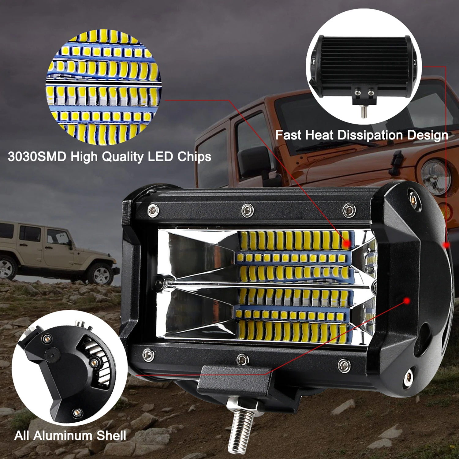" светодиодный светильник 12 в 24 В для вождения, рабочий светильник, автомобильный налобный фонарь для внедорожников, грузовиков, авто 4WD 4x4, УАЗ, рампа мотоцикла, точечный прожектор, комбинированный луч