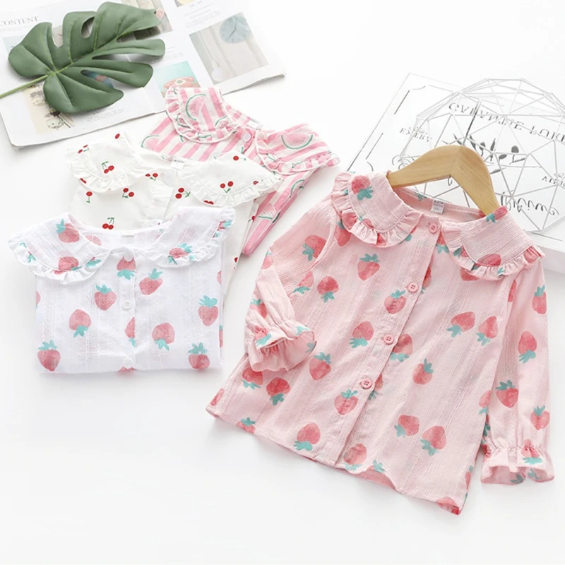 Ropa para camisas de manga larga para niñas blusa bonita fruta de dibujo animado estampado casual blusas dulce blusa de un solo pecho|Blusas y camisas| AliExpress